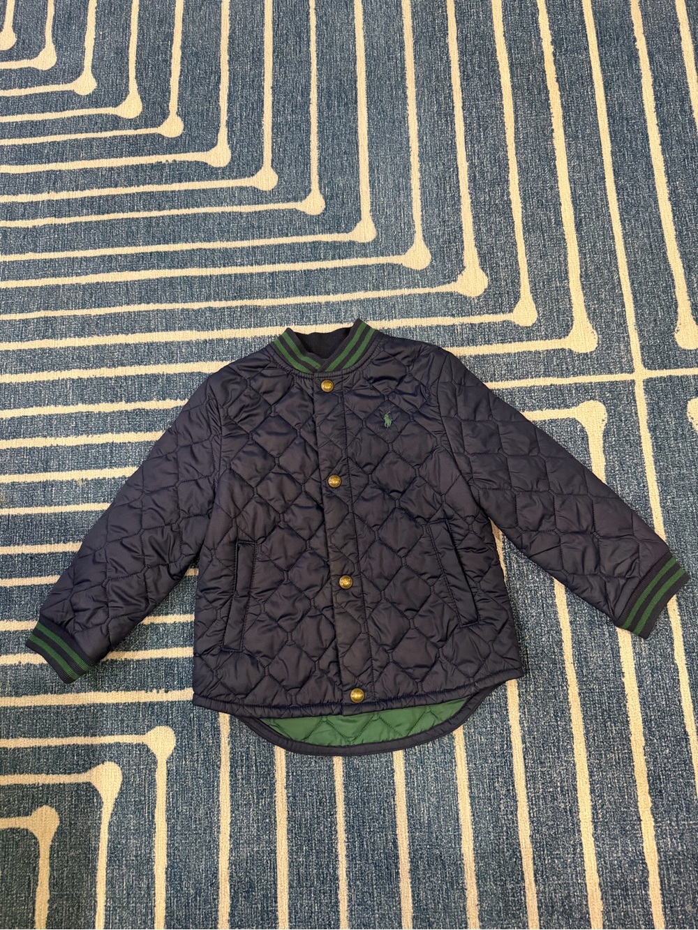 Polo Ralph Lauren Boys 3T Navy Quilted Jacket Green Trim